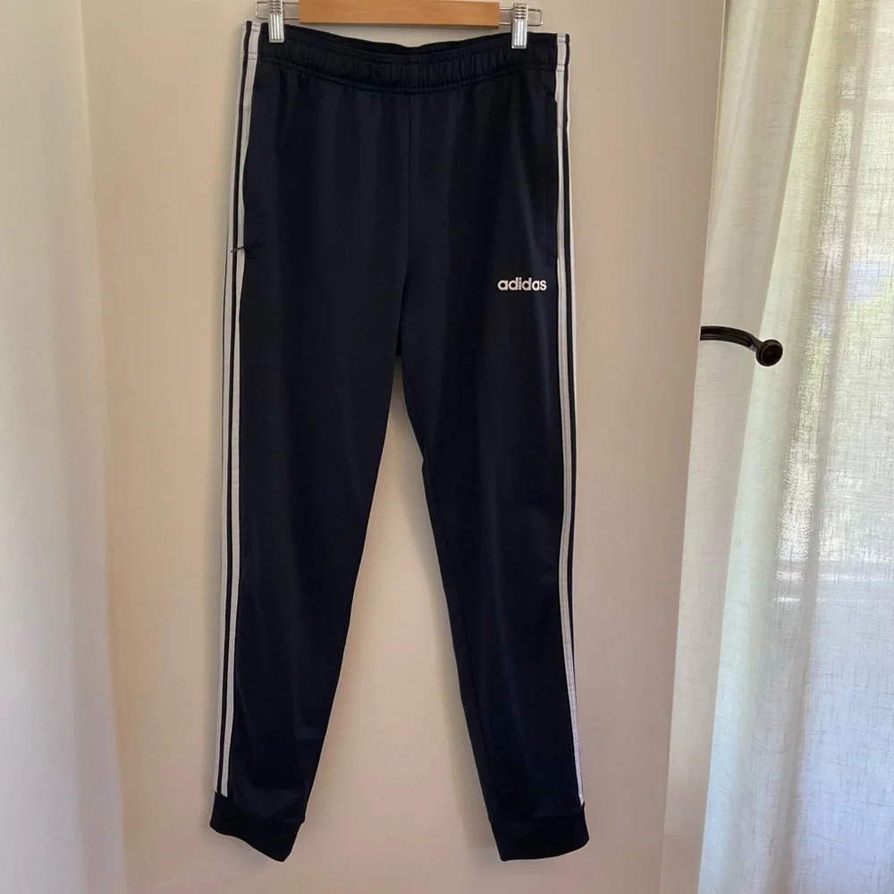 Adidas Men’s Navy White Striped Joggers, Sz M Tall